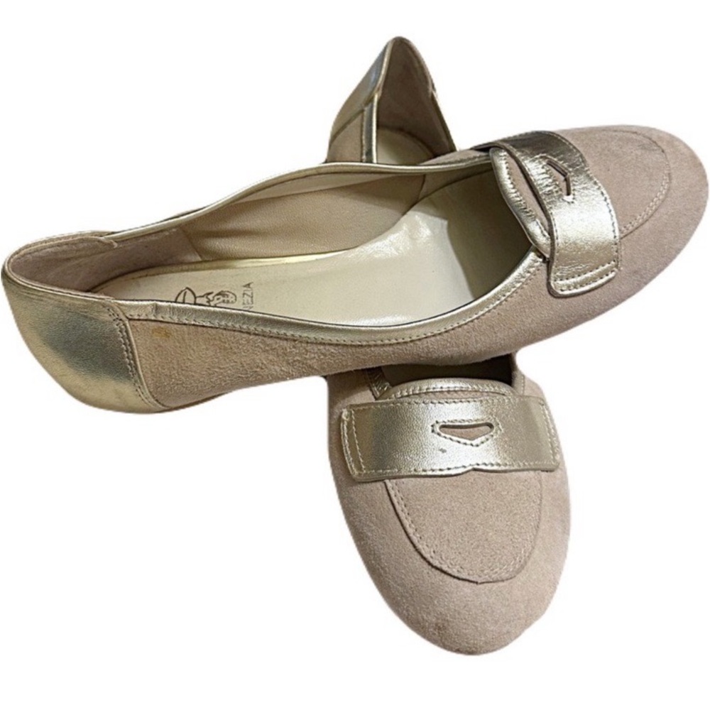 Venezia Women's Gold & Cream Suede Flats